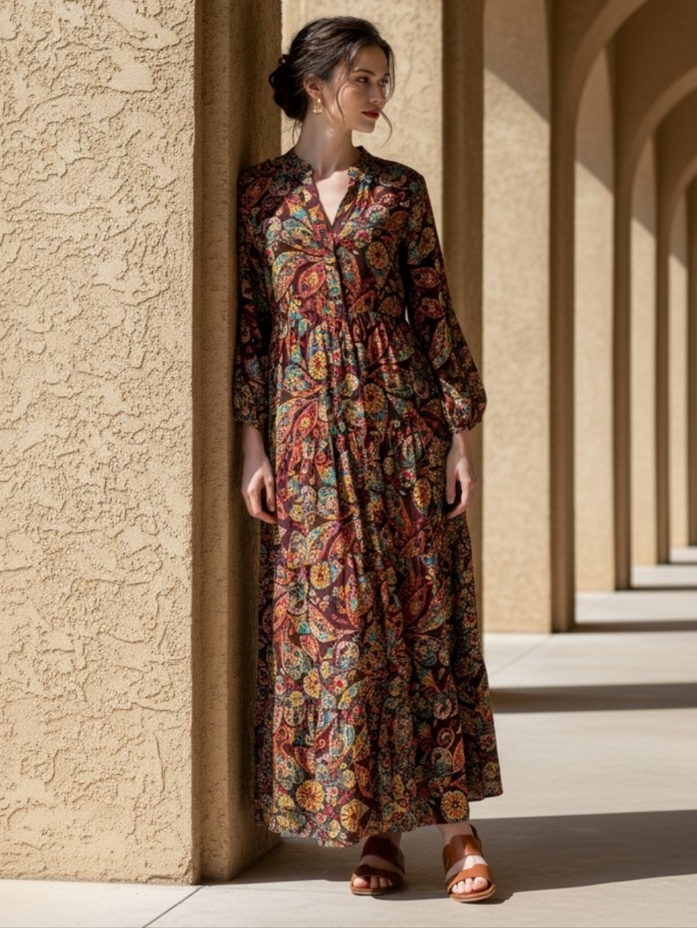 Anthropologie Me 2 Magic Floral Paisley Maxi Dress Boho Pleated Size 3X